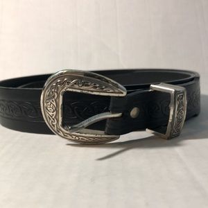 Lee River Celtic Irish Black Leather Belt 32/34 M